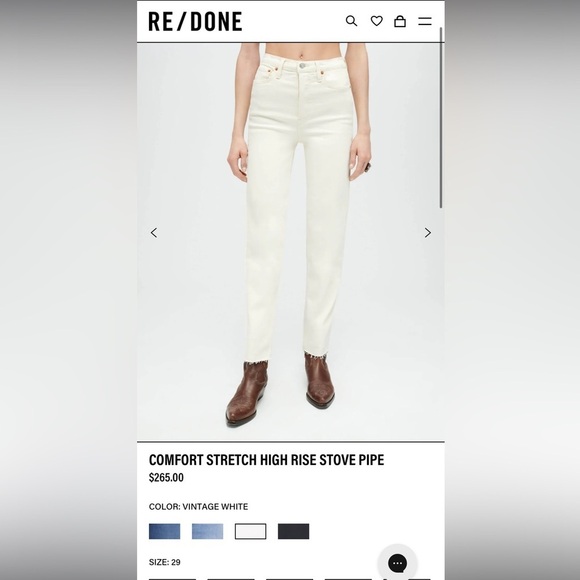 Re/Done Sz 29 Comfort Stretch High Rise 70s Stove Pipe Vintage White Jeans - Picture 7 of 7
